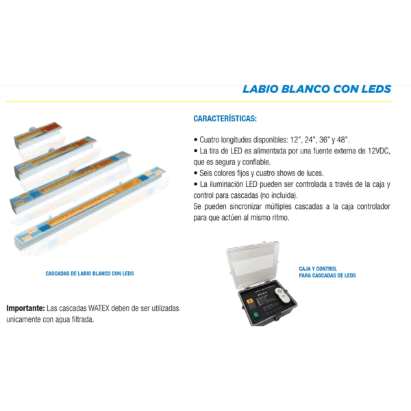 Cascada de Labio Blanco con LED de 12"